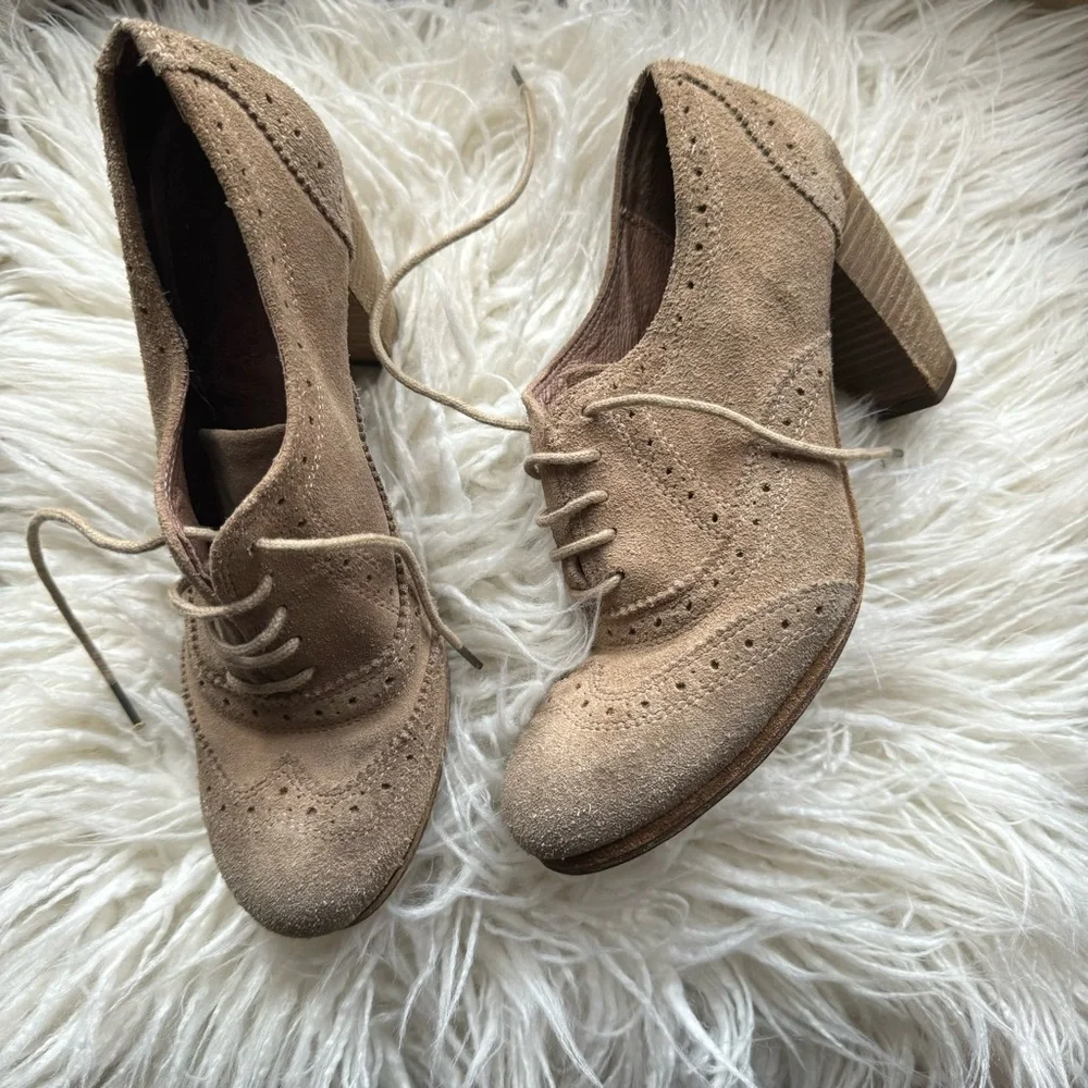 ALLSAINTS SPITAFIELDS Heeled Oxford Wingtip Suede Lace Up • size 38 (7.5) - Picture 13 of 16